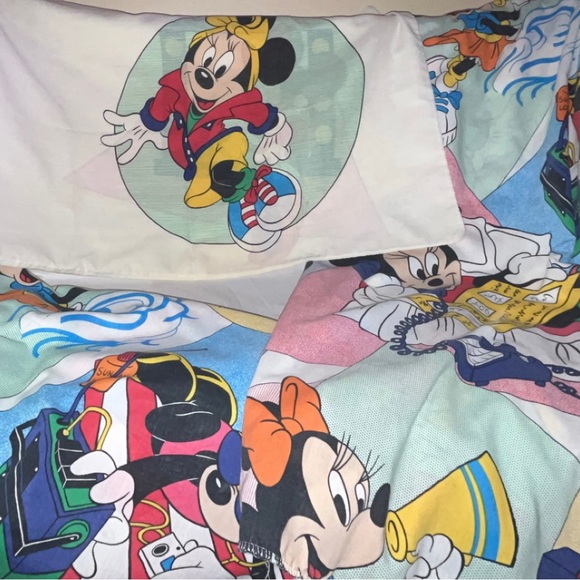 Vintage 1980s Minnie Mouse Twin Bed Sheets Set Double Sided Pillow Case USA Made - Picture 2 of 7